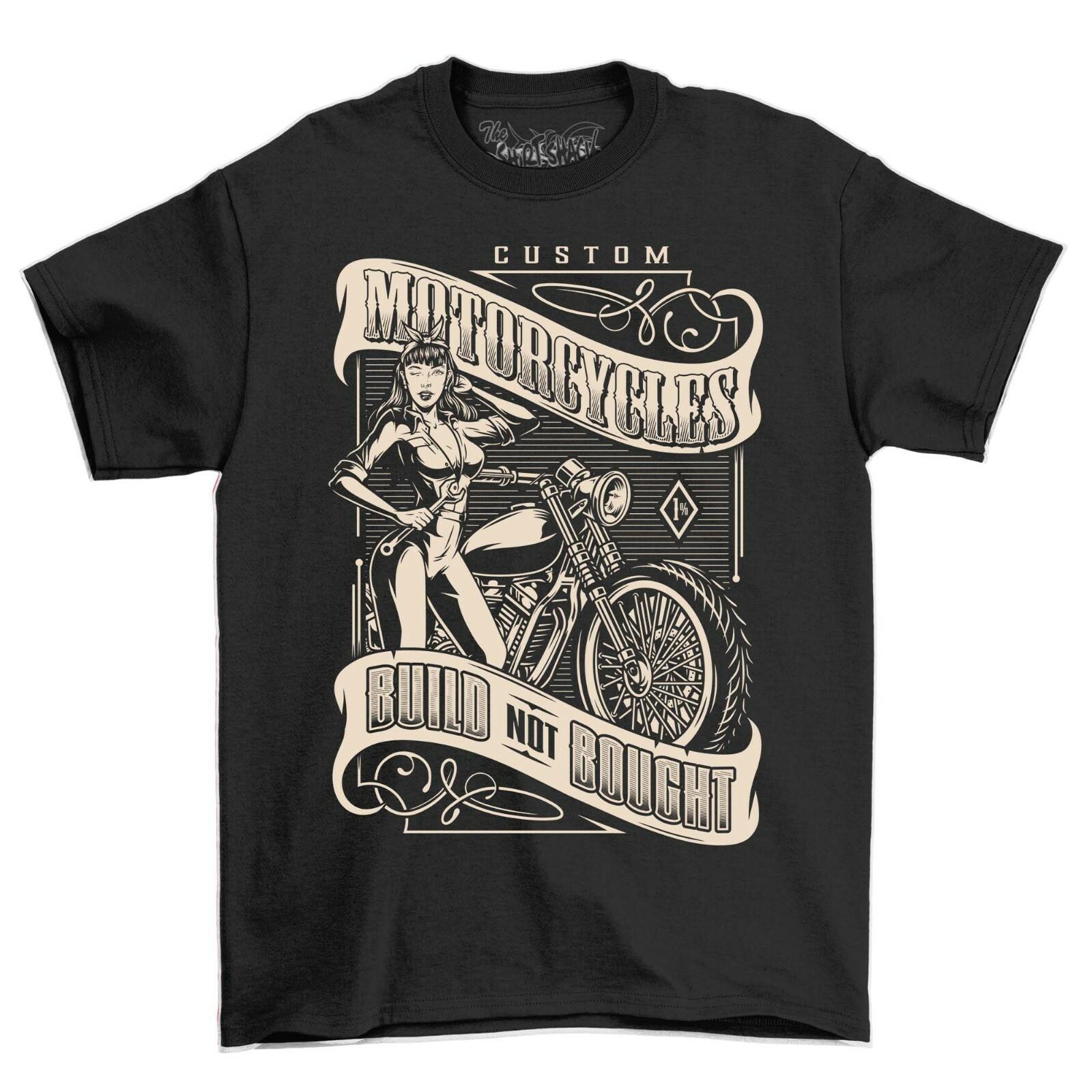 Pin Up Girl Custom Motorcycle T-Shirt Mens Womens Tees Top Custom Motorbike Men s Short Sleeve Tshirt L
