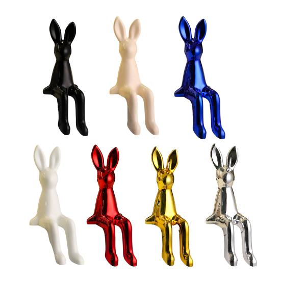 Long Ear Bunny Figurine Colorful Sitting Rabbit Statue Animal Sculpture Home Office Desktop Car Dashboard Decoration