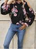 European and American new off-the-shoulder long-sleeved tops, holiday floral neck-digging shoulder lantern-sleeved shirts