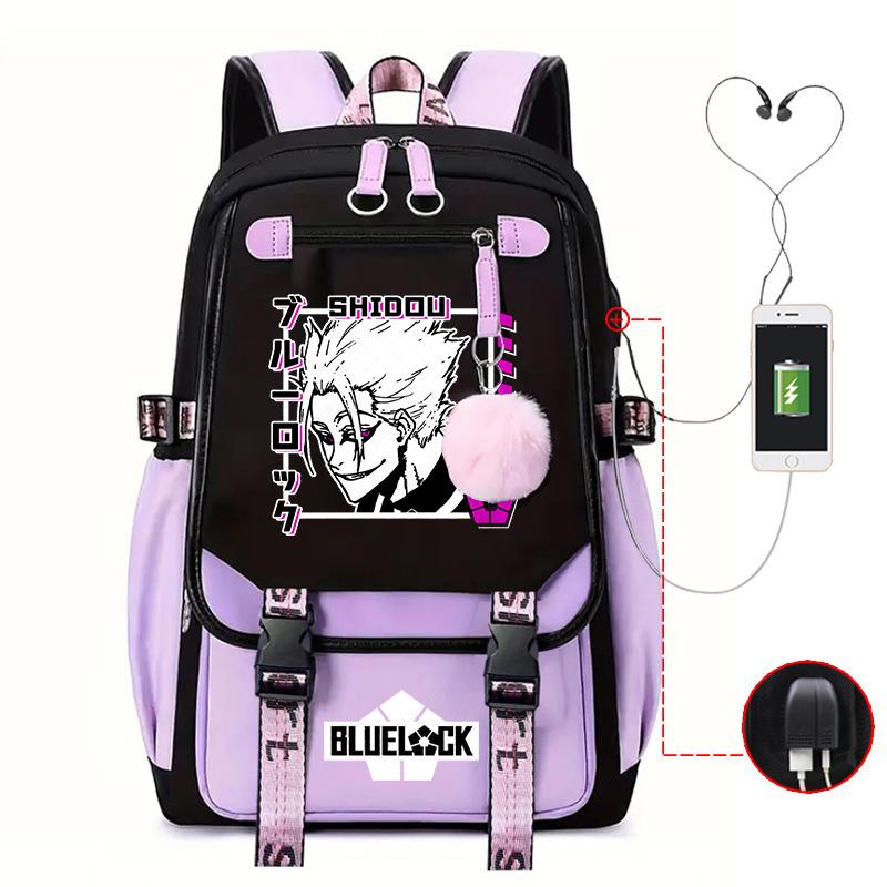Blaues Gefängnis Anime Schultasche College Stil Große Kapazität Mittelschüler USB Rucksack