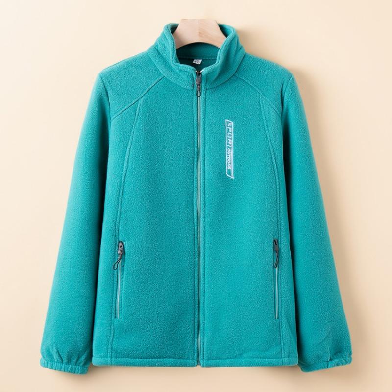 Spring and Autumn Fleece Jacket Women's Fleece Top Fleece Thickened Stand-Up Neck Cardigan Mom's New Warm Sweater