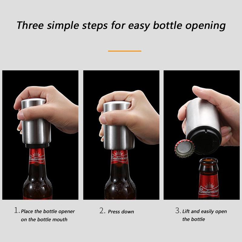 Automatic Beer Bottle Opener 304 Stainless Steel Beer Bottle Opener Stamping Type Beer Ipener Wine Beer Cap Opener Kitchen Tool1