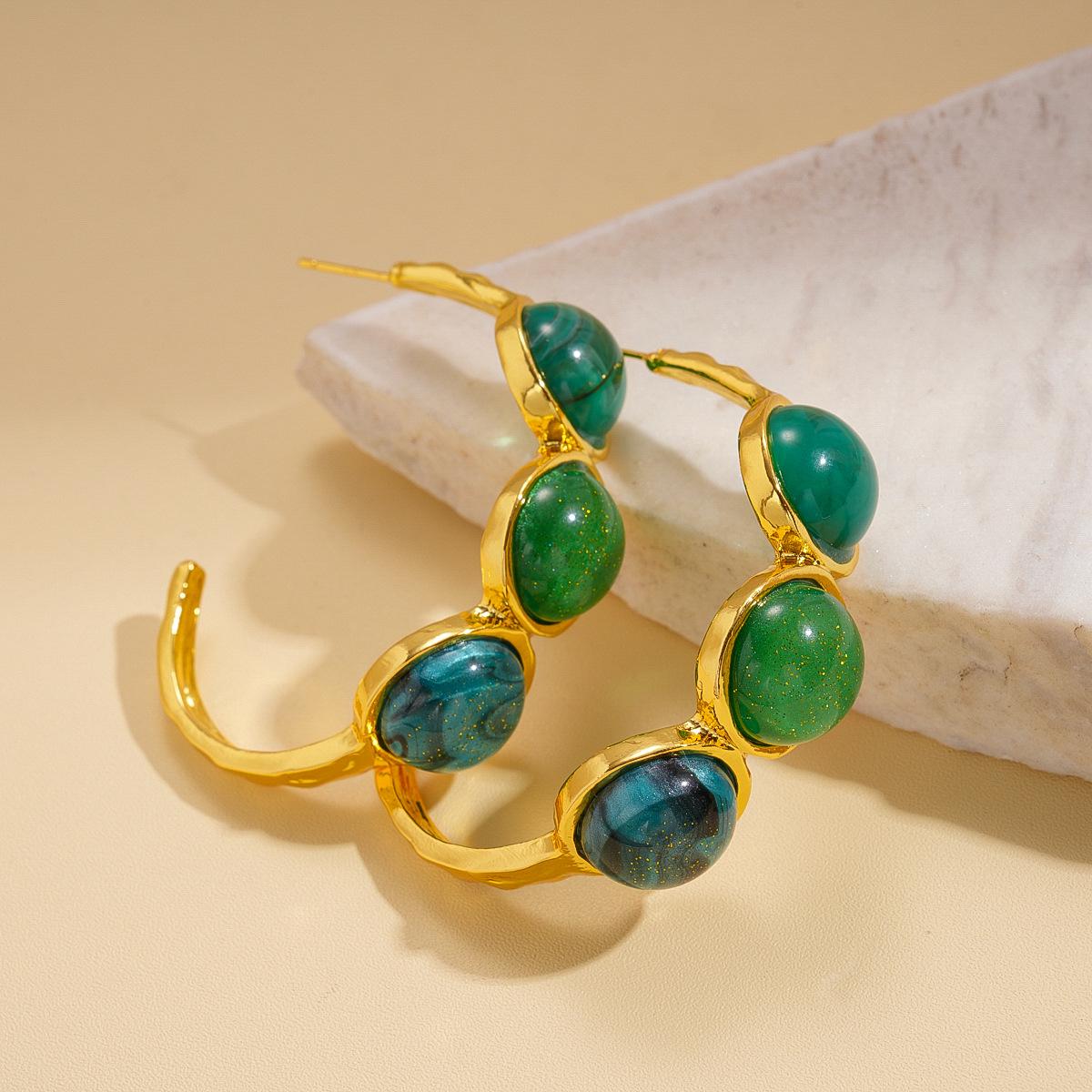 Серьги-кольца геометрической формы C-образной формы из смолы в ретро-стиле с серебряной застежкой