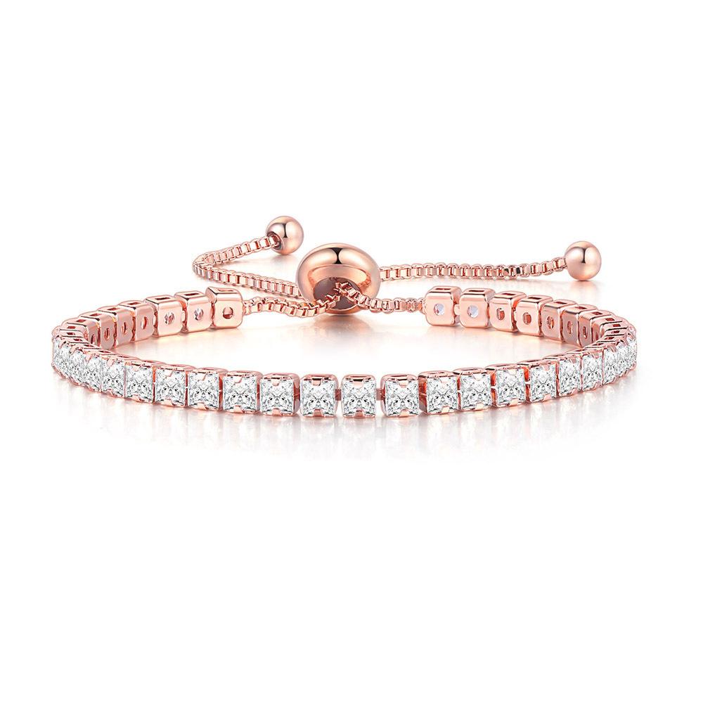 3Mm Single Row Diamond Adjustable Square Color Crystal Bracelet Popular Gold-Plated Zircon Jewelry