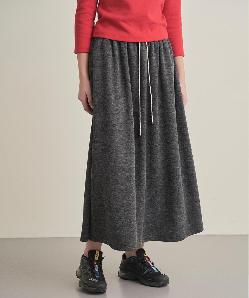 Iteoneolmomeonteu Soft Knit Touch Drawstring Long Skirt _ Charcoal