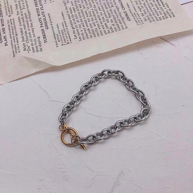 Korean Retro Metal Color Block Titanium Steel Unisex Hip Hop Bracelet