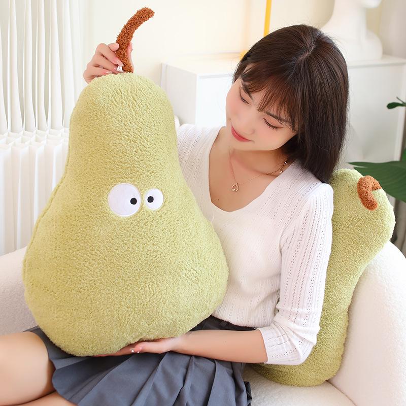 66X40Cm Humanoid Green Pear Plush Pillow Stuffed Kawaii Fruit Cushion Back Support Plushie Sofa Chair Decor Gift