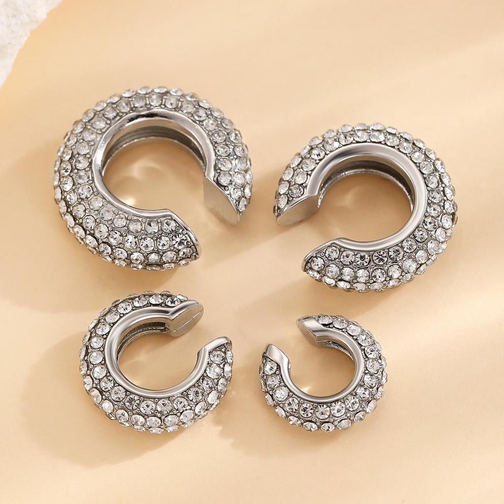 European & American Popular C-shaped Rhinestone Ear Cuff Earrings, No Piercing Needed for Women