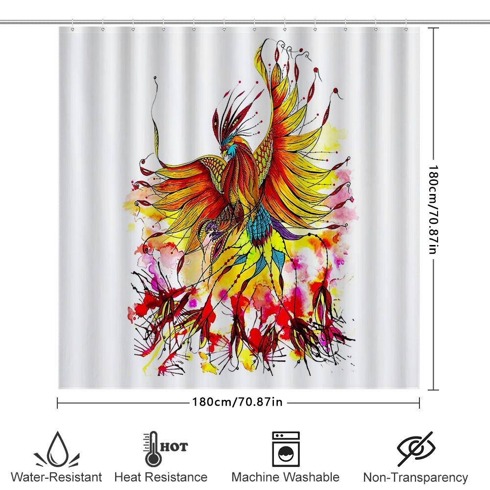 Phoenix Shower Curtain Artistic Bird Wall Tapestry Home Decor Bathroom Set Waterproof Modern Abstract Nature Wall Hanging Gift