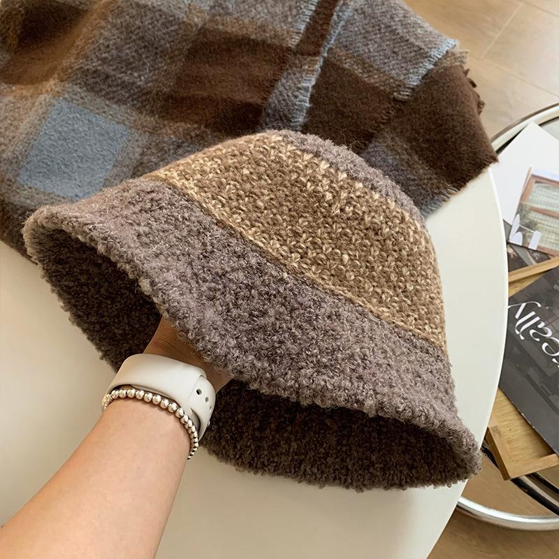 Bucket Hat Damen Herbst Winter Großer Kopfumfang Farbe Warm Fischerhut Passend Premium-Feeling Baumwolle Outdoor