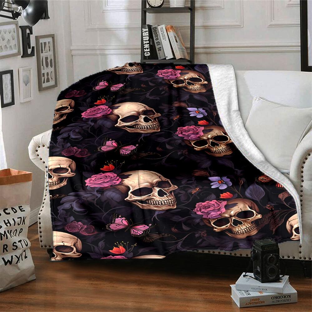1pc Purple Skull blanket Lightweight Flannel Throw for Sofa Bed Travel Camping Livingroom Office Couch Chair
