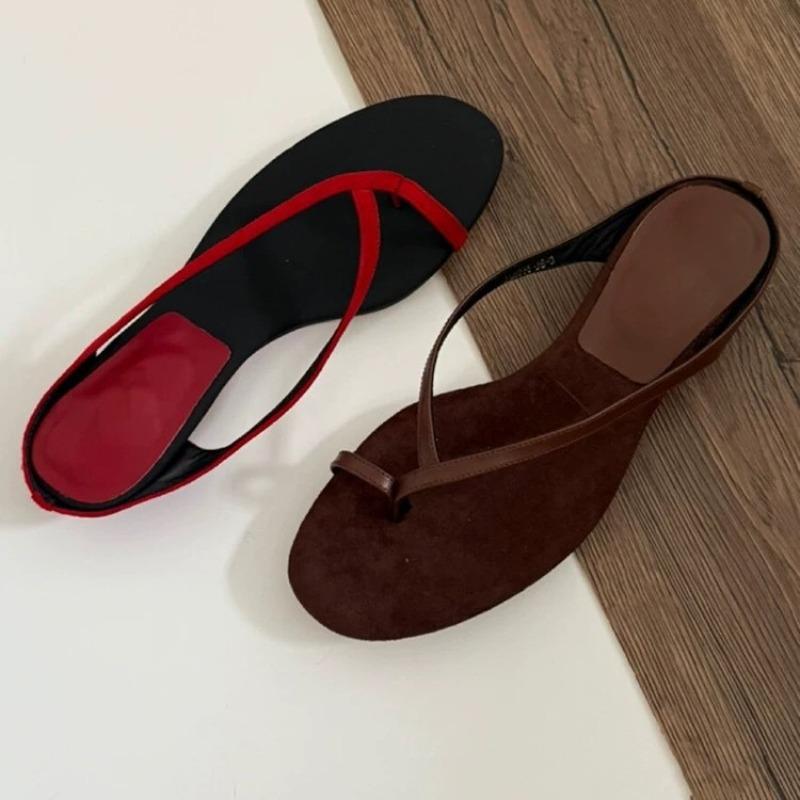 Sheepskin Version~ French Round Head Cover Toe Pinch Sandals Women's Summer Thick Heel Wedge Herringbone Cool Slippers Outside