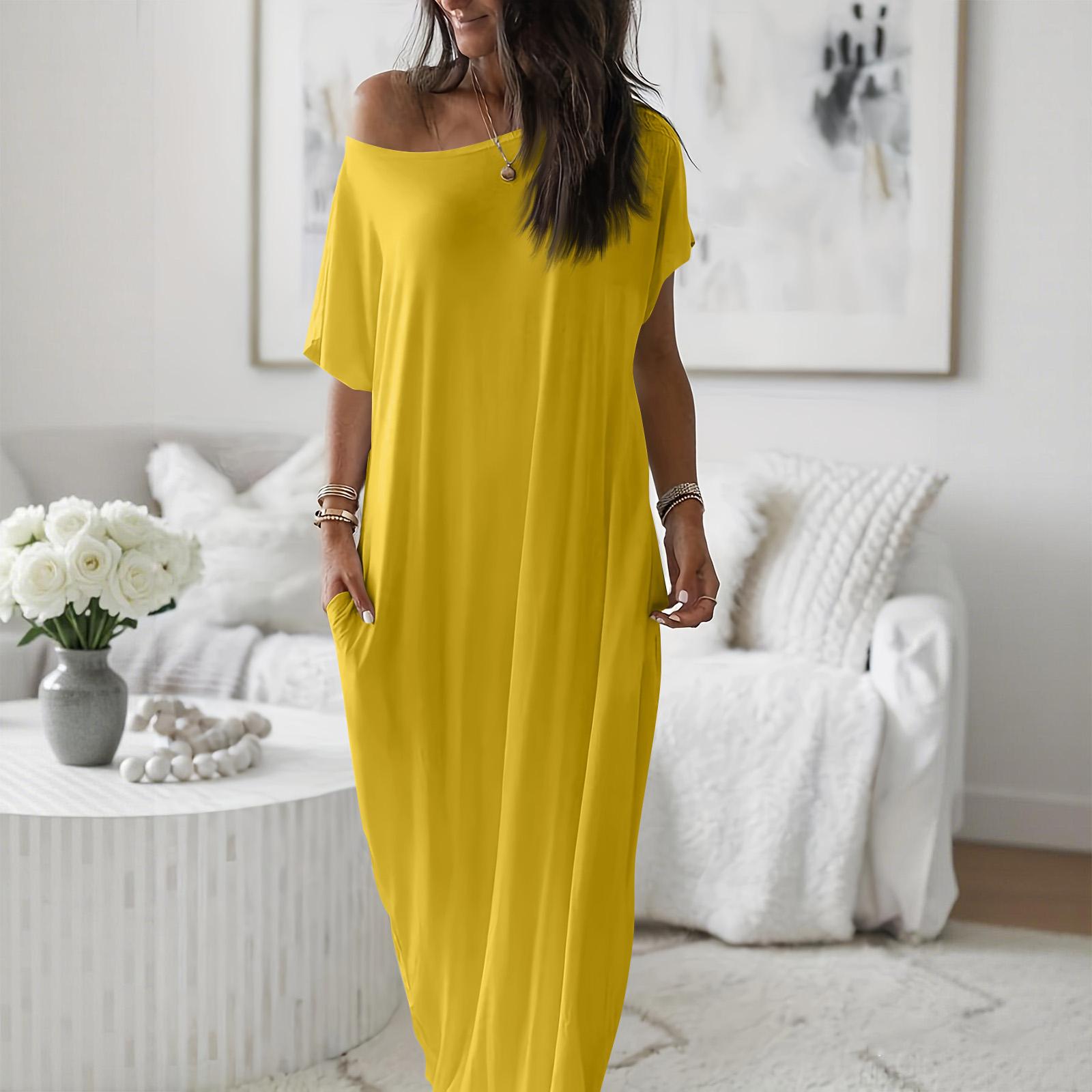 

Women s Spring/Summer Short-Sleeve Long Casual Dress XL жовтий