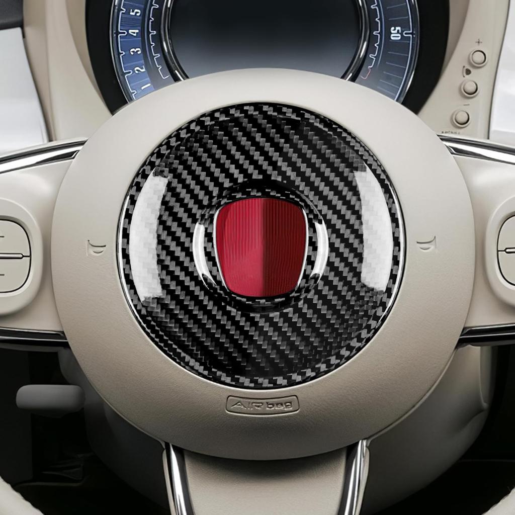 AIRSPEED Fiat 500 Abarth 595 595C 695 Abarth Interior Real Hard Carbon Fiber Car Steering Wheel Emblem Stylish Custom Interior Car Supplies with Tape