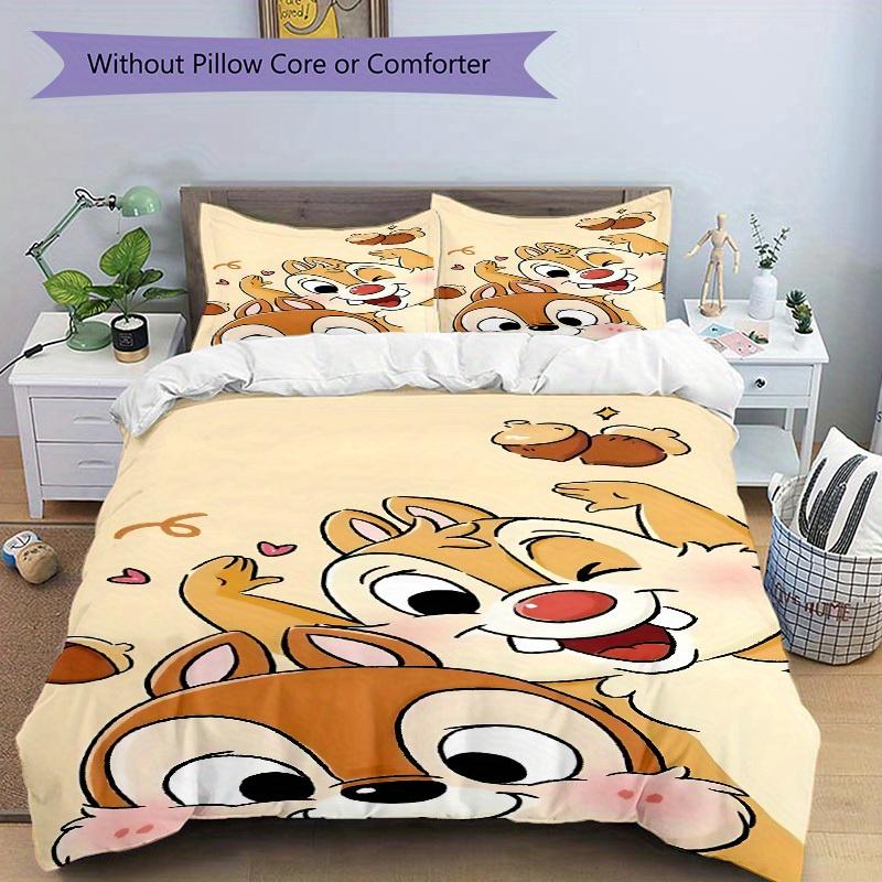 3pcs Chip 'n' Dale Printed Bedding Set, Breathable And Soft, Machine Washable, Christmas Gift, Suitable for Bedroom Decoration, 071