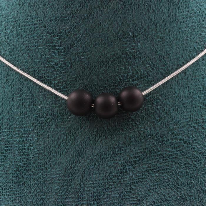 Collier - A Bijoux - Onyx noir mat 8mm - Acier inoxydable - 3 perles - Mixte