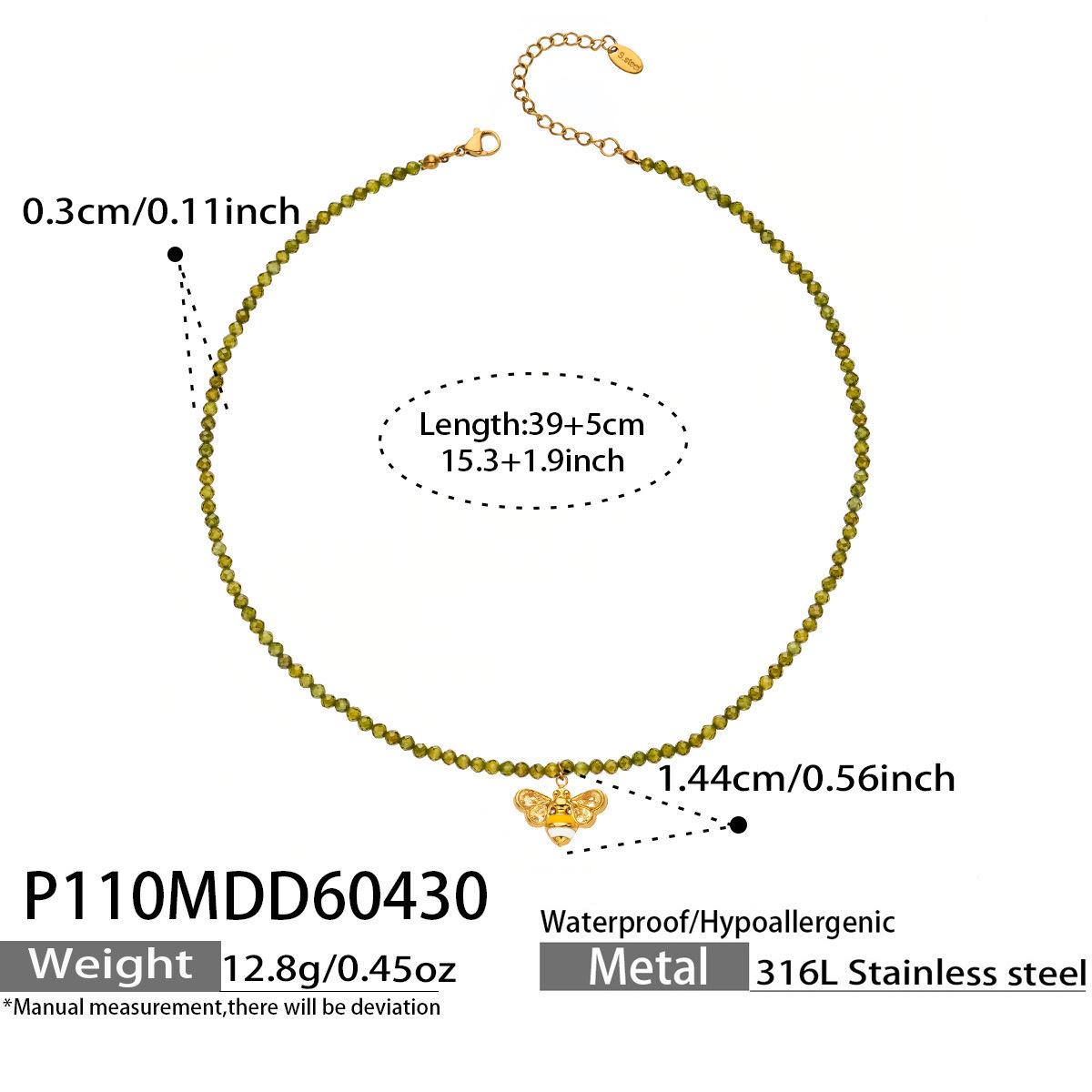 Luxurious Zirconia Beaded Stainless Steel Bee Pendant Necklace for Women