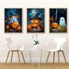Cute Pumpkin Ghost Bohoo with Floral Flower Poster Prints Dark Academy Halloween Vintage Canvas Printing Wall Decor Mural
