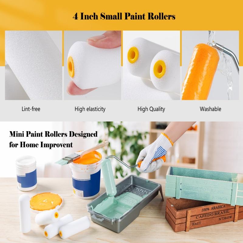 10PCS 4 Inch High Absorption Foam Paint Roller Covers Mini Foam Paint Roller Sleeves Painting Decorating Sponge Paint Rollers