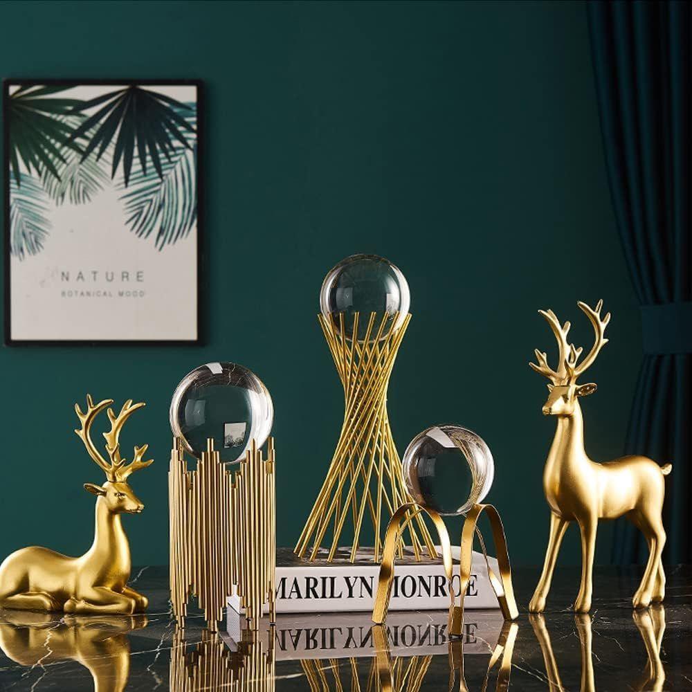 Clear Crystal Ball With Gold Art Decor Stand Light Luxury Sphere For Photography Ornaments Bookcase Wedding And Party