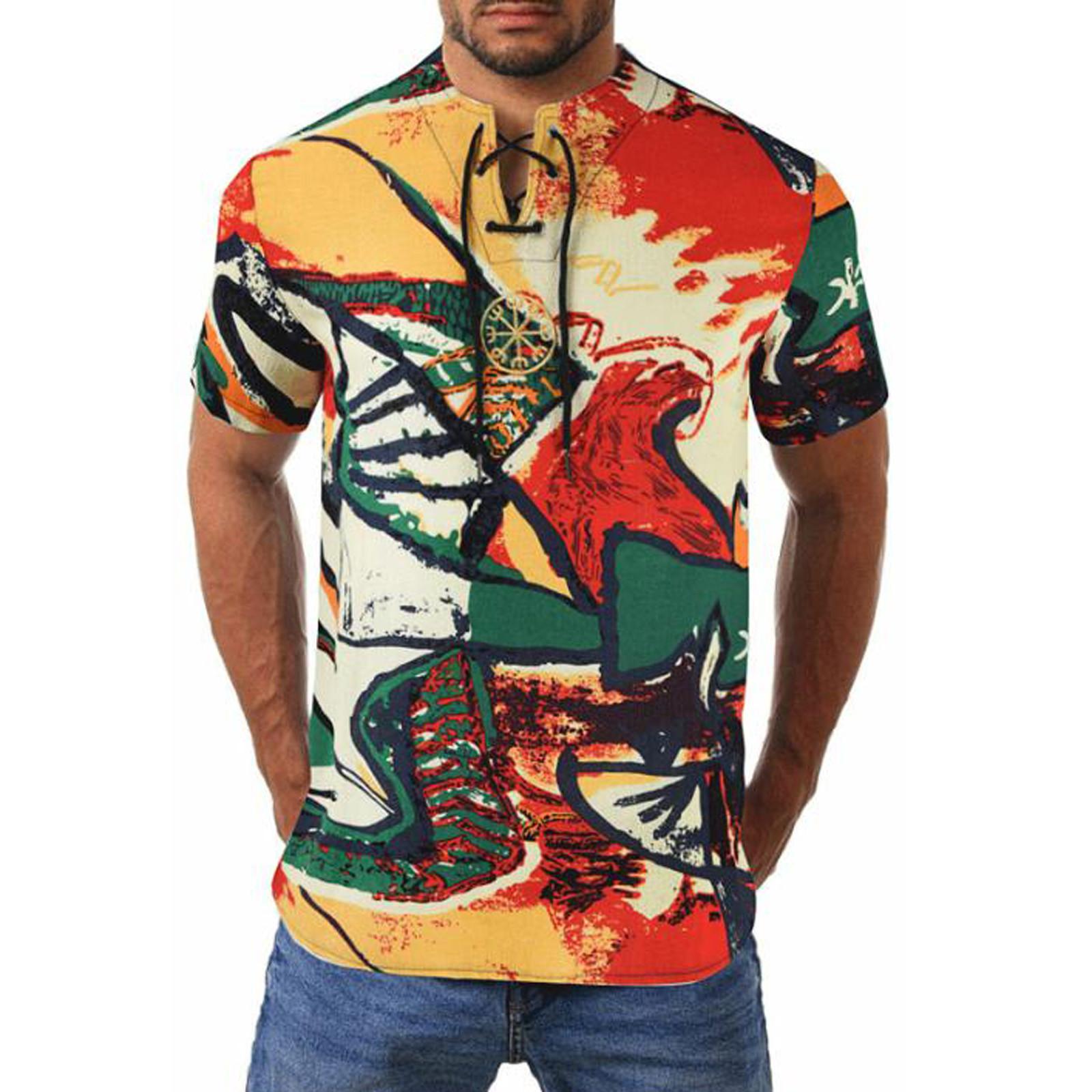 

Мужская летняя хлопково-льняная рубашка с коротким рукавом с принтом, свободный пуловер, повседневный топ L оранжевый