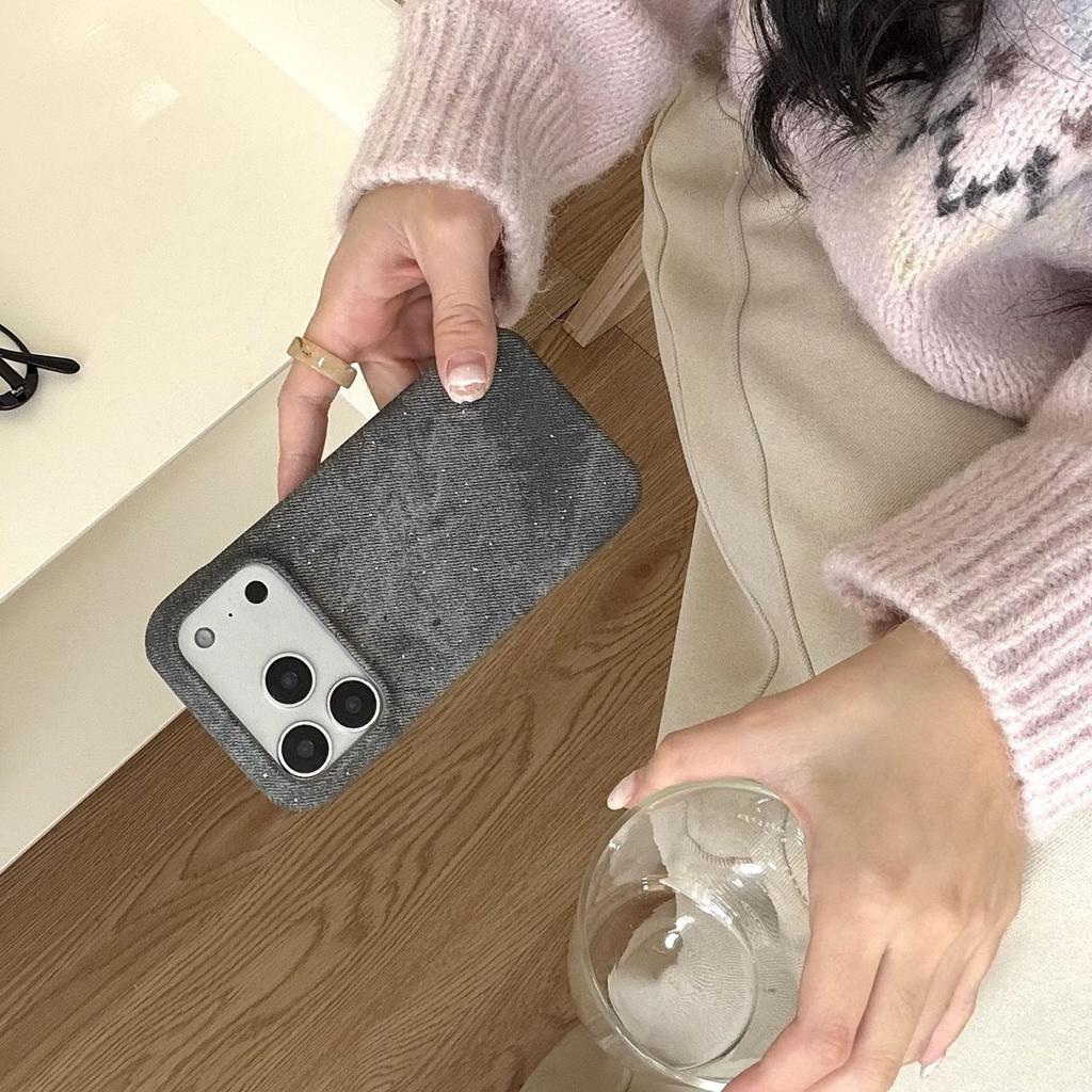 Applicable to iPhone17 mobile phone case 16Pro denim pattern glitter case Apple 15 fashion protective case Xiaomi 17pro