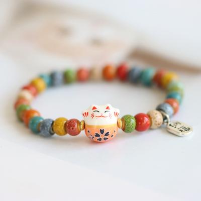Süßes Glückskatzen-Armband für Mädchen, verstellbare bunte Perlenarmbänder