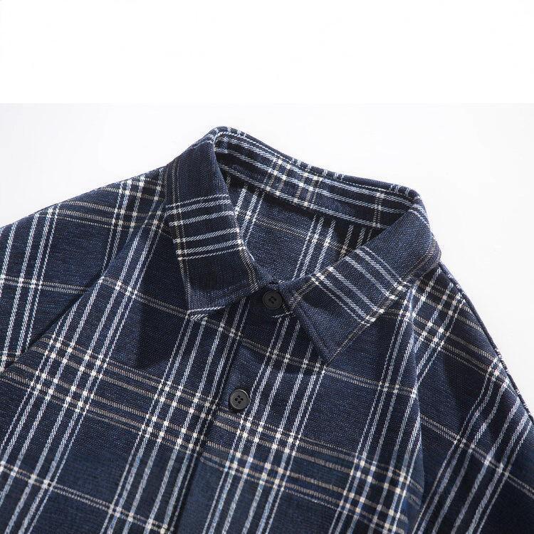 Thickened Long-sleeved Men's Lapel Shirt American Casual Loose Plaid Neutral Jacket