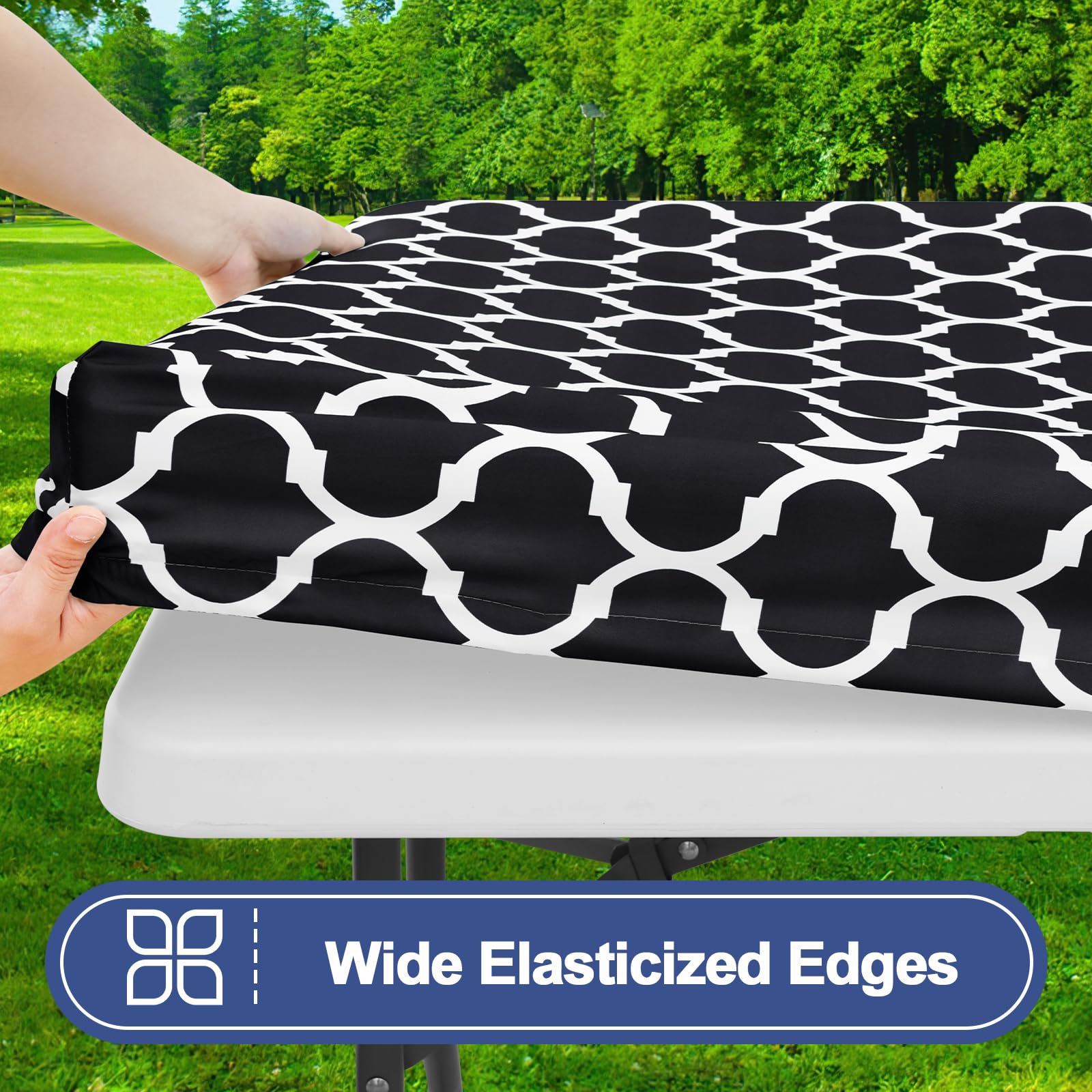 Прямоугольная скатерть 6 футов, водонепроницаемые эластичные скатерти на резинке, моющаяся полиэстеровая скатерть для кемпинга, улицы чёрный