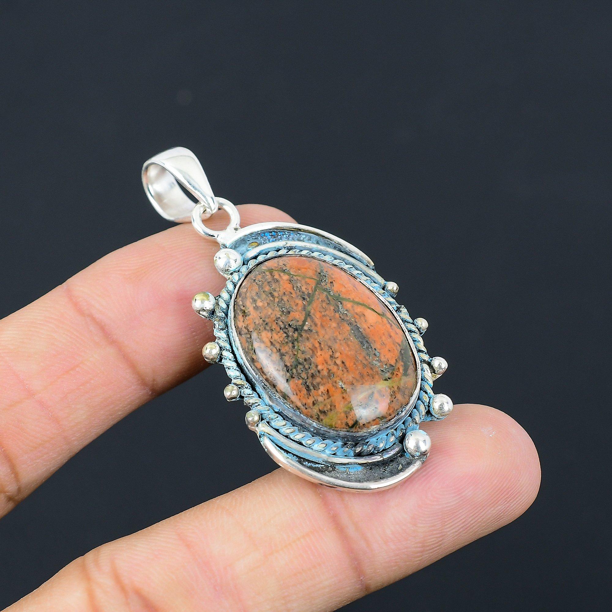 Womens day Sale Sterling Silver Unakite Gemstone Handmade Wife Pendant Jewelry