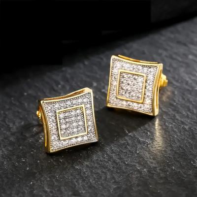 Birthday Jewelry Square Stud Earrings Hip Hop Fashion Accessory Earrings Men Women Luxury Gift Wedding 1 Pair Crystal  Accessories