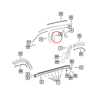 Aplicación de Moldura de Pilar de Puerta Lateral Trasera Izquierda B Para Jeep Grand Cherokee 2011-2020
