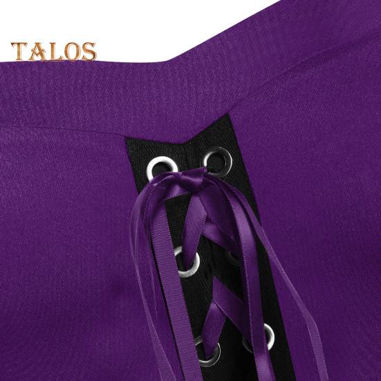 Vinatge Damenkleid, unregelmäßige Hornärmel, einfarbig, A-Linie, großer Saum, schmale Taille, plissierter Schnürriemen, mittelalterliche Halloween-Party, Cosplay-Kostümparty