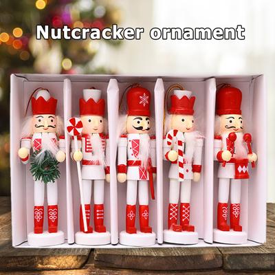5Pcs Nutcracker Christmas Ornaments Wooden Hanging Rustic Christmas Tree Decoration Craft New Year Decor Kids Glittering Doll
