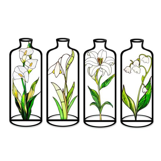 

4 Pcs Wire Flower Vases Hollow Desktop Planter with Stained Glass Floral Design Hydroponic Propagation Station Flower Holder for Home Wedding Decor D