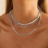 European and American Fashion Multi-Layer Metal Clavicle Necklace - Women's Simple Blade & Figaro Chain