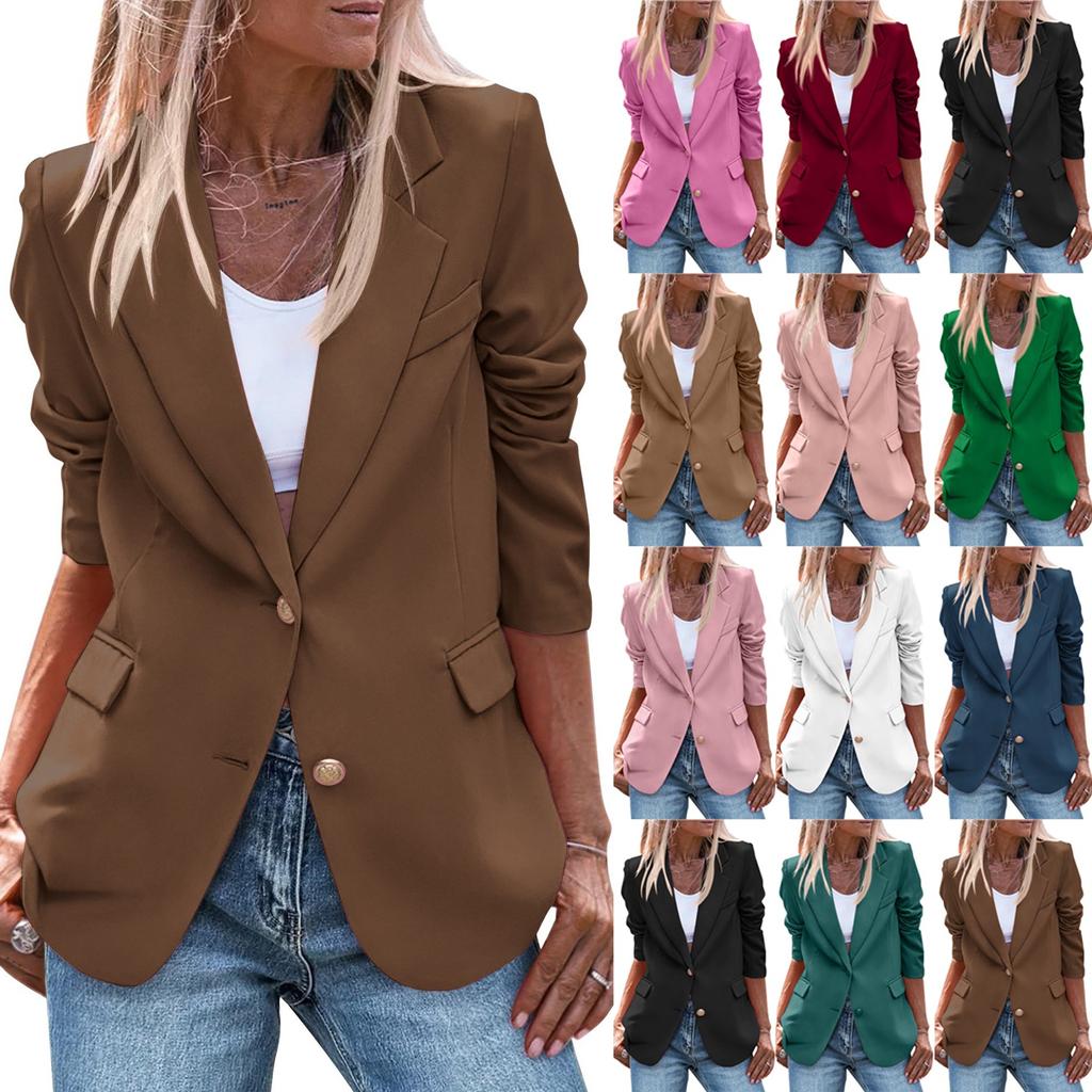 Women Business Casual Button Lapel Work Jackets Open Front Long Sleeve Fall Outfit