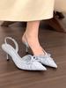 Women Bowknot High Heels Pumps Women Summer Fashion Leopard Thin Heel Sexy Pointed Slingback Sandals Elegant Party Dress Shoes