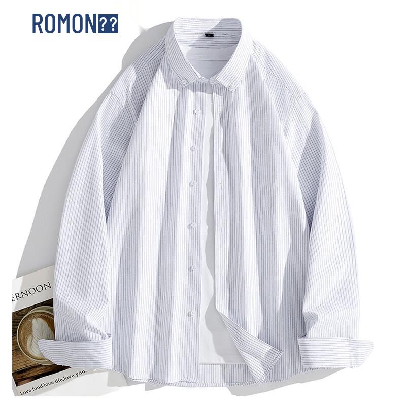 ROMON Men s Business Casual Oxford Long-Sleeve Shirt XL