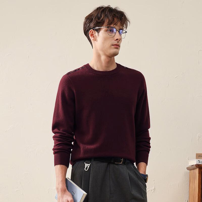 Komonboka Men's Thick Crew Neck Wool Sweater with Shoulder Patchwork