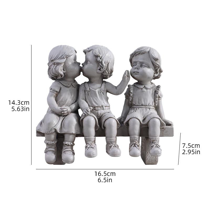 Escultura de Tres Niños en una Silla, Obra de Arte Creativa de Resina, Decoración para el Hogar, Jardín y Patio