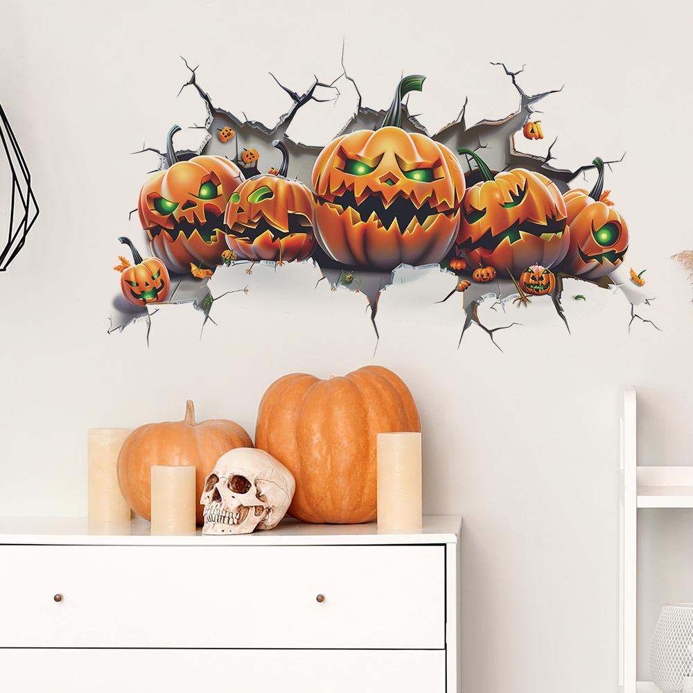 Fun-g16 Halloween Broken Wall Pumpkin Bedroom Living Room Wall Decoration Wall Stickers Self-adhesive