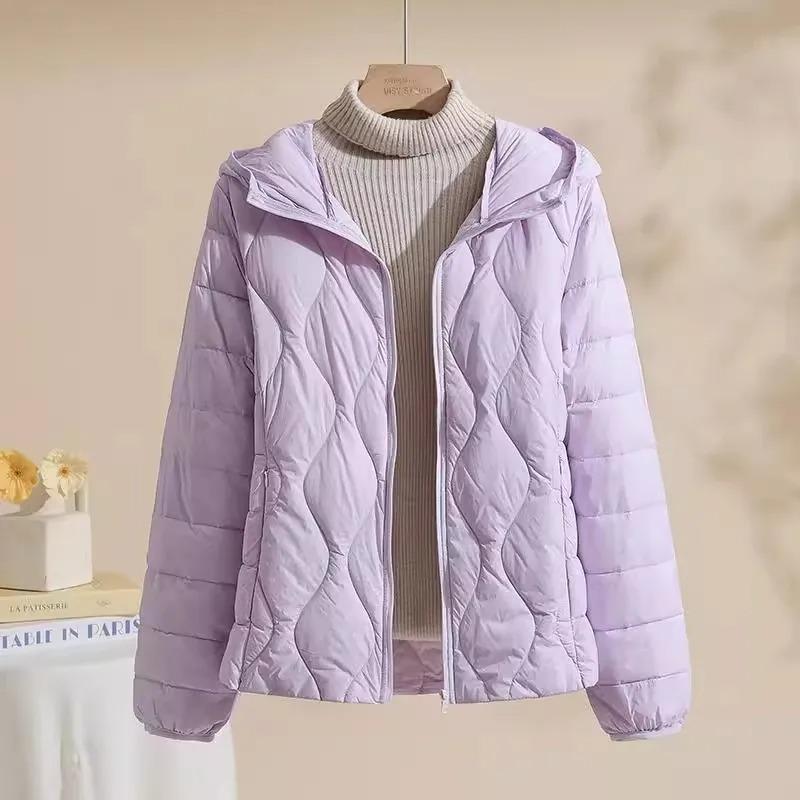 Lightweight Women Down Jacket Hooded White Duck Down Warm Thin Coat Korean Style Puffer Jacket