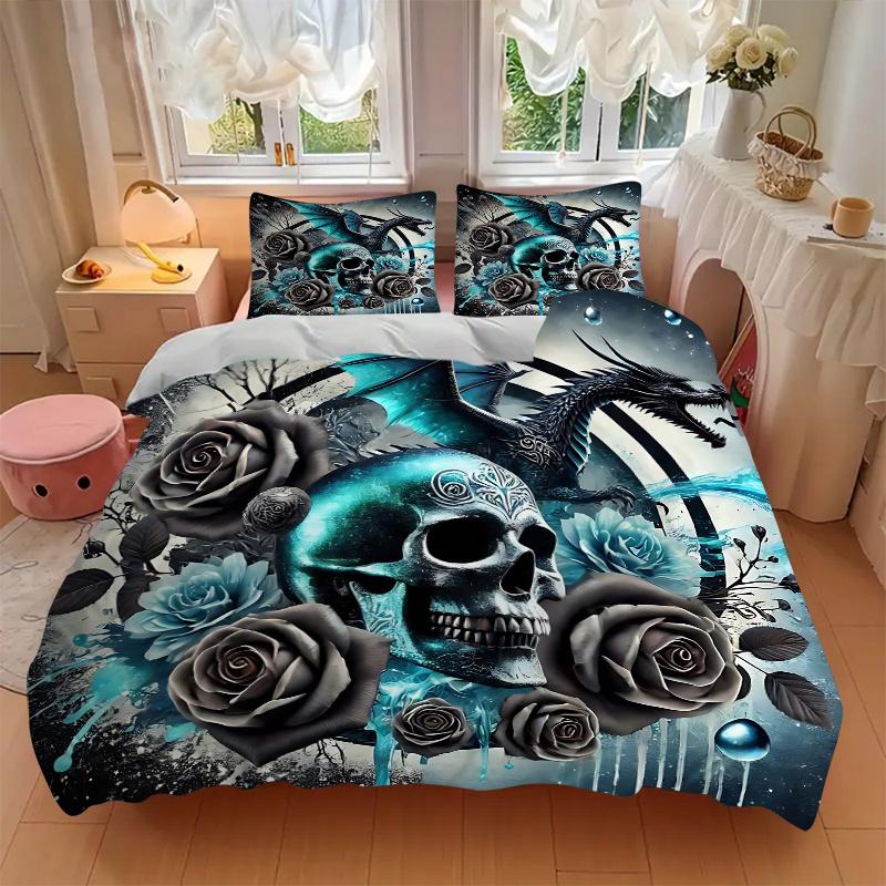 3pcs Blue Dragon's Whisper Printed Duvet Cover Set (1 * Cover+2 * Pillowcase, Without Core), Suitable for Home Bedroom, Guest Room, Dormitory Dec