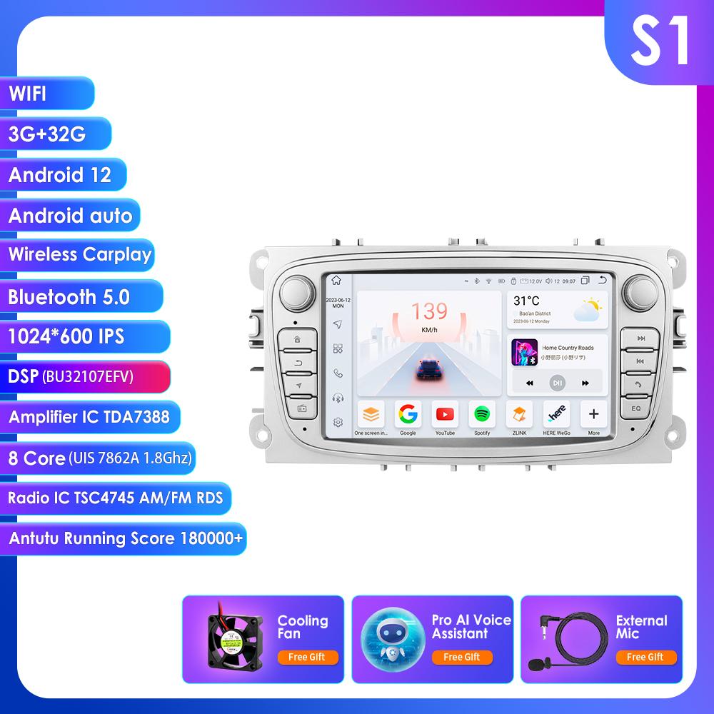 Hizpo For Ford/Focus/S-Max/Mondeo 9/GalaxyC-Max Car Radio Multimedia Video Player Navigation GPS Intelligent  Android 13 NO DVD 2din 2 Din 2.5D USB