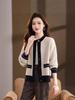 Women's Wool Color Block Cardigan - Stylish Design, Round Neck, Long Sleeve, Versatile Casual Outerwear for Autumn and Winter