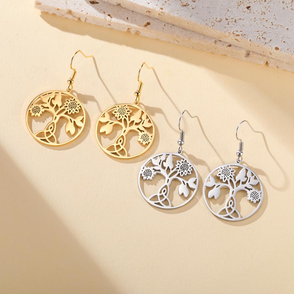 Dawapara Celtics Motherhood Knot Sunflower Women Earrings Triquetra Irish Knot Protection Amulet Stainless Steel Jewelry