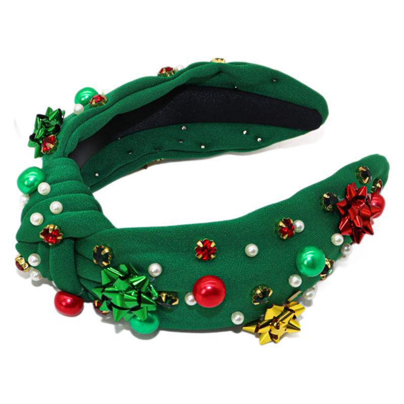 European & American Christmas Pearl Flower Headband - Red & Green Trendy Accessory for Women