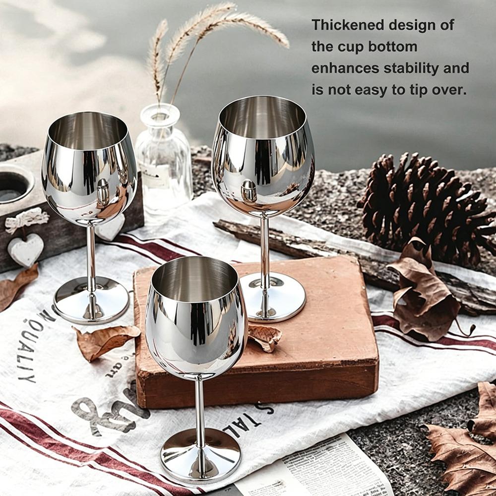 2pcs Silver Metal Wine Goblets Stainless Steel 304 Wine Glass Outdoor