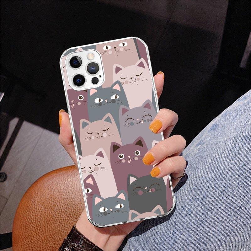Cartoon Cute Cats Background Phnoe Case for Iphone 17 Air 16 16E 11 12 13 Mini 14 Plus 15 Pro Max 7 8 + SE 2020 Phone Cover Coqu
